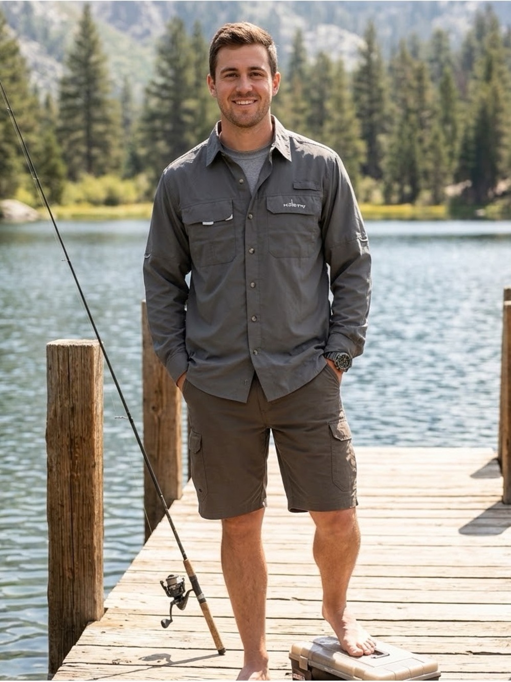 Habit Men's Cargo Fishing Shorts in Olive
